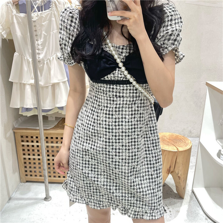 [NC editorial n (new color] small fragrance square neck bow dress z2515# zxx