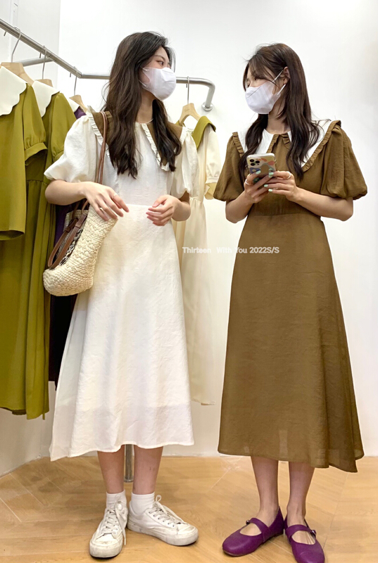 goods in stock! New in early summer! [thirten 13] Korean contrast Lapel dress 1603# XYY