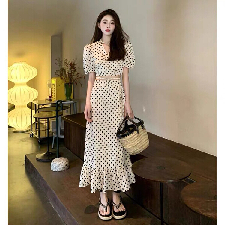 [L.L studio] fashion bandage blouse + medium length skirt two piece suit 77143# PCZ