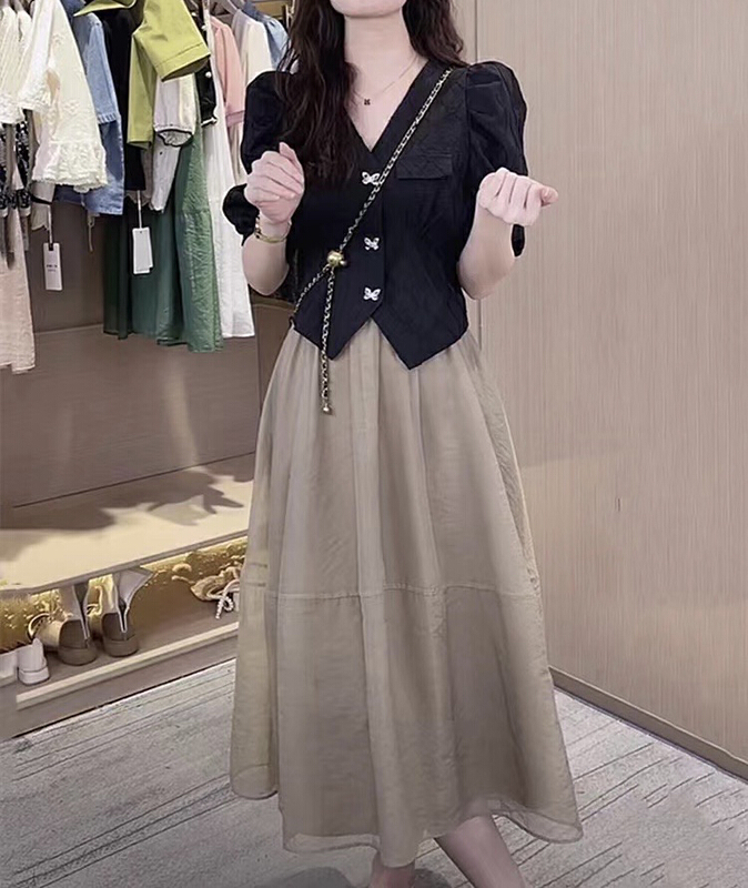 [JH] net red small fragrant butterfly button Lantern Sleeve Blouse + slim skirt suit (suit only) 41589# PCZ