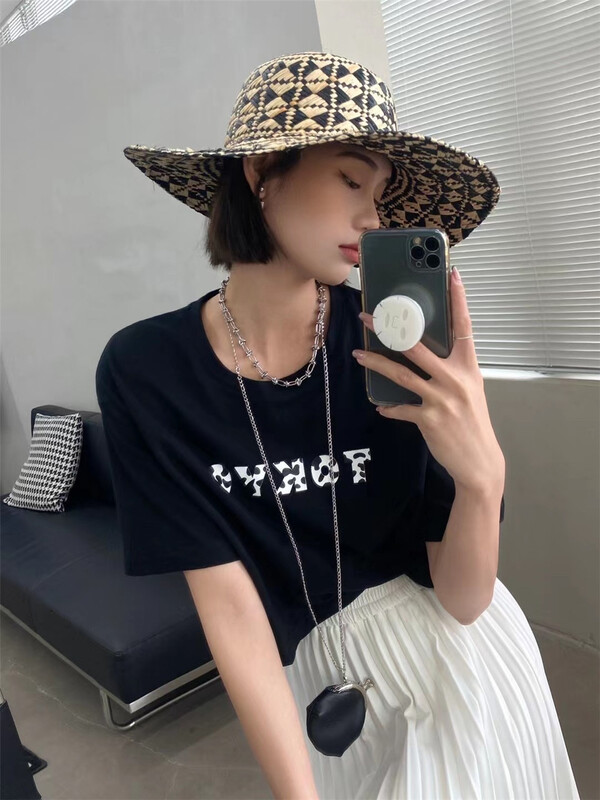 New in early summer! [black + white] lettered print Pullover short sleeve T-shirt 2s02278v# lwy