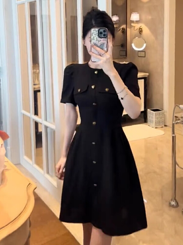 New in early summer! [jun.t] French Retro Black bubble sleeve dress ys1-5837# PCZ