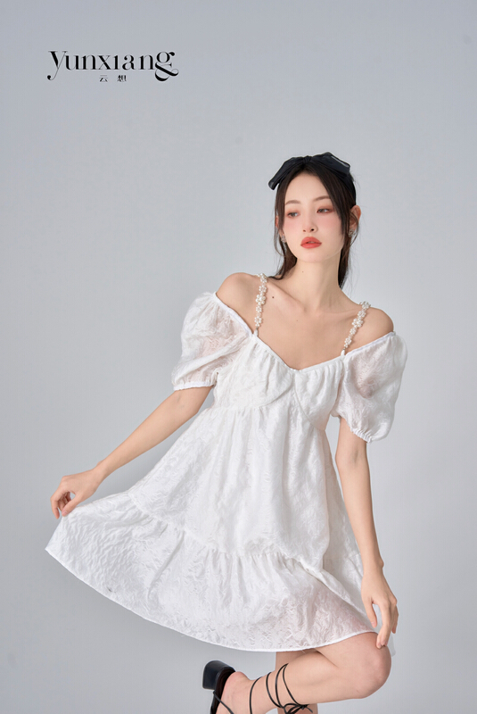 New in early summer! [Yunxiang (formerly in style & MC)] Mori French high waist thin off shoulder dress (detachable with shoulder strap) 367# WPL