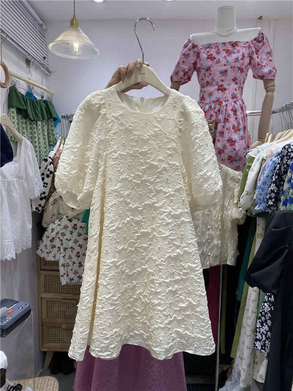 【 amega 】 round neck temperament heavy industry beaded dress 8102# HBx