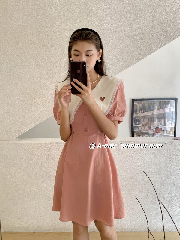 [A-One] Korean Ladies' large lapel waist closing middle dress 22150# hjy