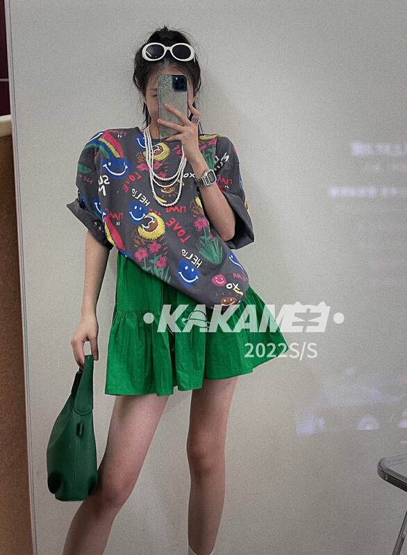 [kakamee] rainbow letter graffiti print fashion short sleeve T-shirt 3988# LSL