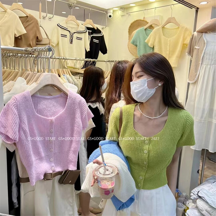 [GS. Good star] temperament square collar short single breasted sweater 22635# hjy