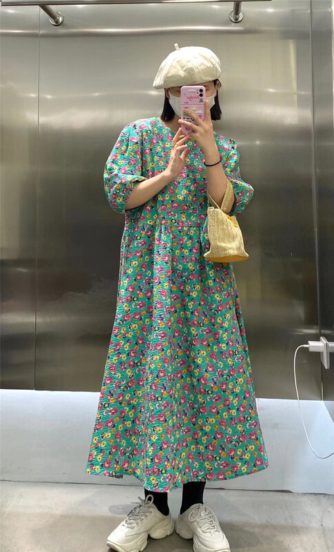 【WE家】圓領碎花壓褶連衣裙  2566#  L