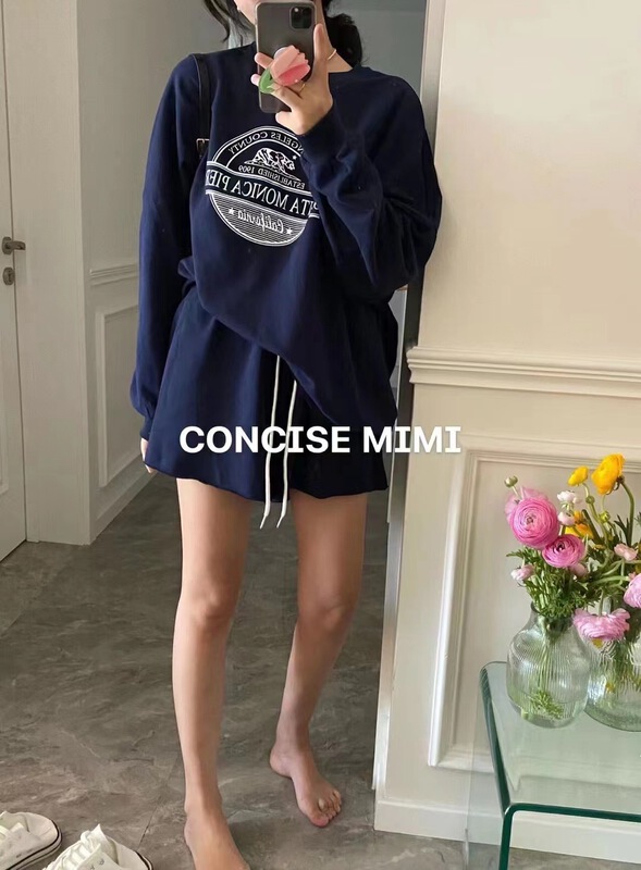 New in early summer! [East room] Korean round neck letter sweater + simple solid color comfortable casual Shorts Set 9162# XYY