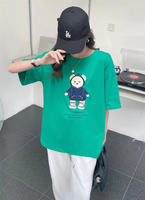 [Yi Ge Li] Korean bear loose medium long short sleeve T-shirt ys1-1028# WPL