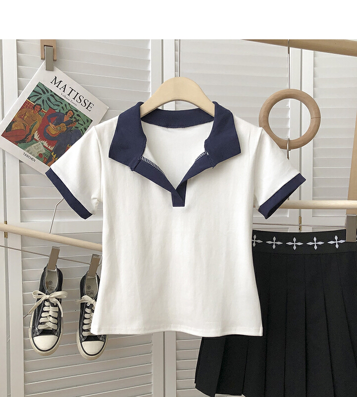 In early summer! [Gangan] Korean fashion color matching Pullover short sleeve T-shirt (excluding matching) 1211\\cl