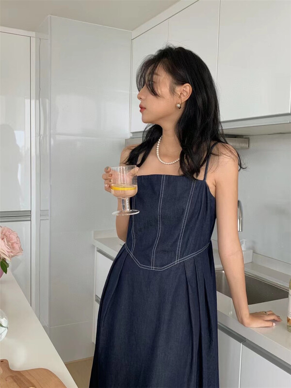 [in by in] gentle wind suspender denim dress 0888# zjy