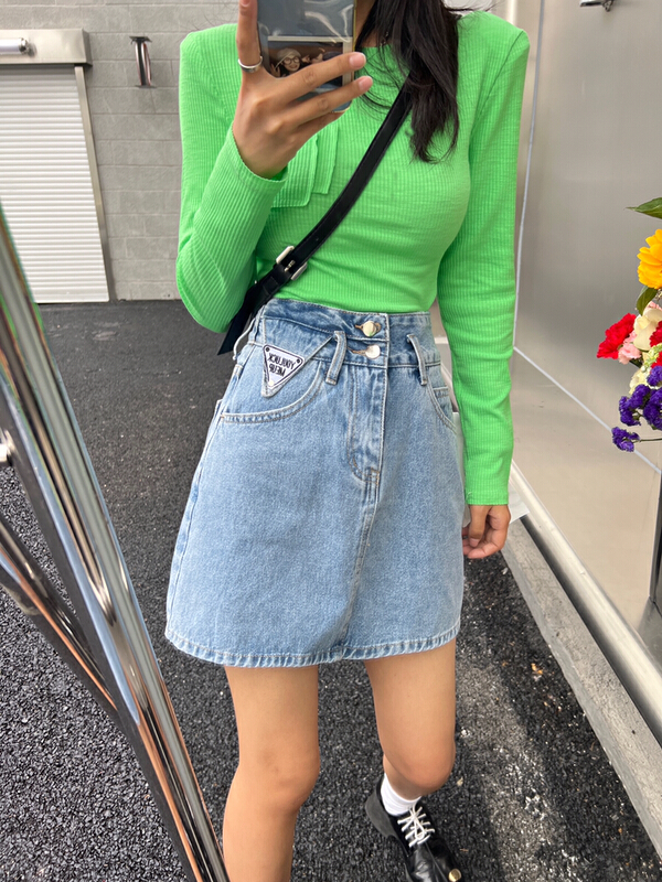 【MI&CO WU】個性貼標顯瘦牛仔裙  C1135#  HJY