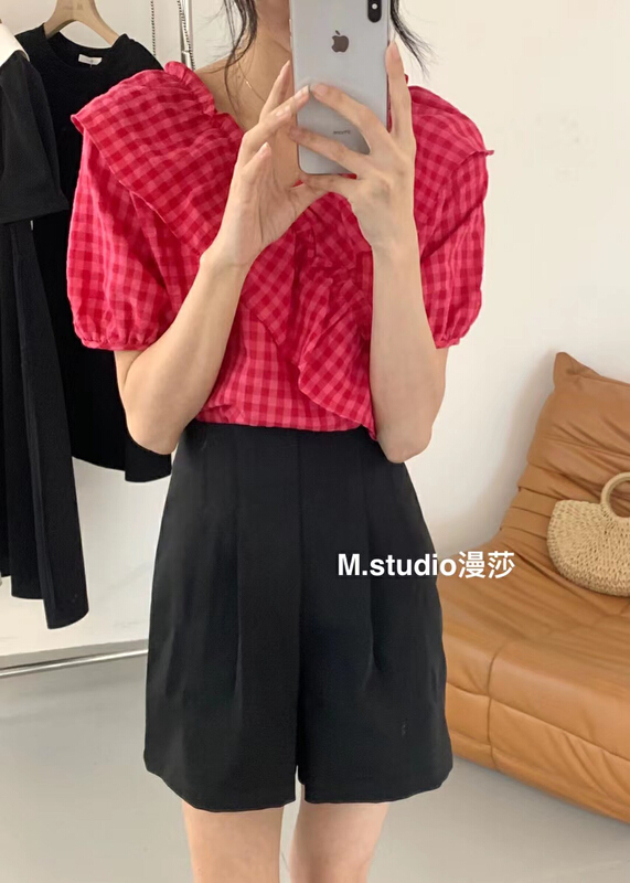 [MSTUDIO MANSA] Korean checked cross short shirt t030# ll