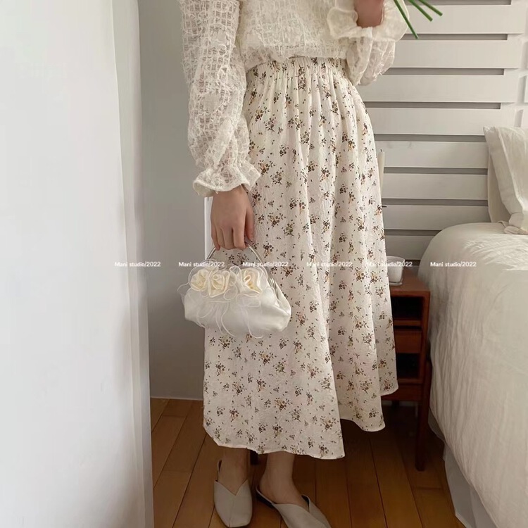 New year in early spring! [Mina] high waist and thin floral elastic waist skirt 6996# HBx