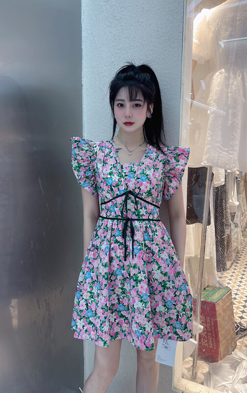 [mi2] V-neck flower versatile dress e9301# JJ