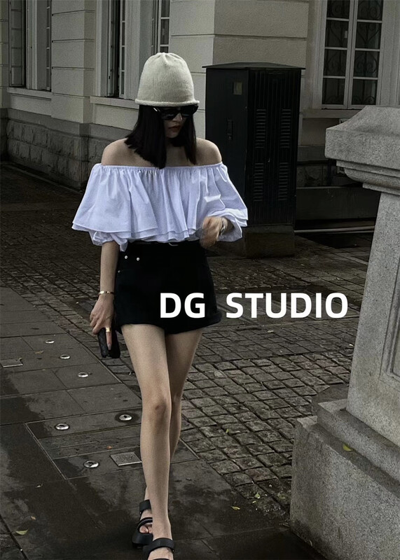 [DG] high waisted versatile cuffed denim shorts (with belt) 8096-1# XJ