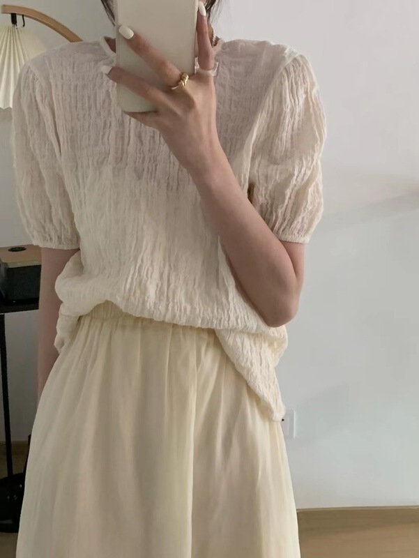 [sunshine] Korean solid color bubble sleeve blouse (excluding the outer layer) ys1-93661# cqw