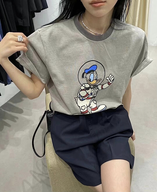 San Jennie [C Ernie] gray love ~ Donald Duck wash cotton short sleeve T-shirt c220-1339# HLL