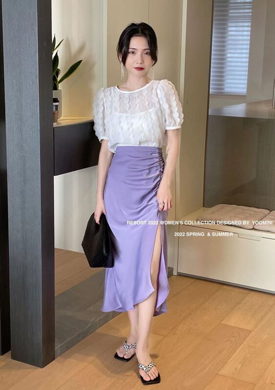 goods in stock! New in early summer! [yoomini] temperament pleated slit skirt x12697# WPL