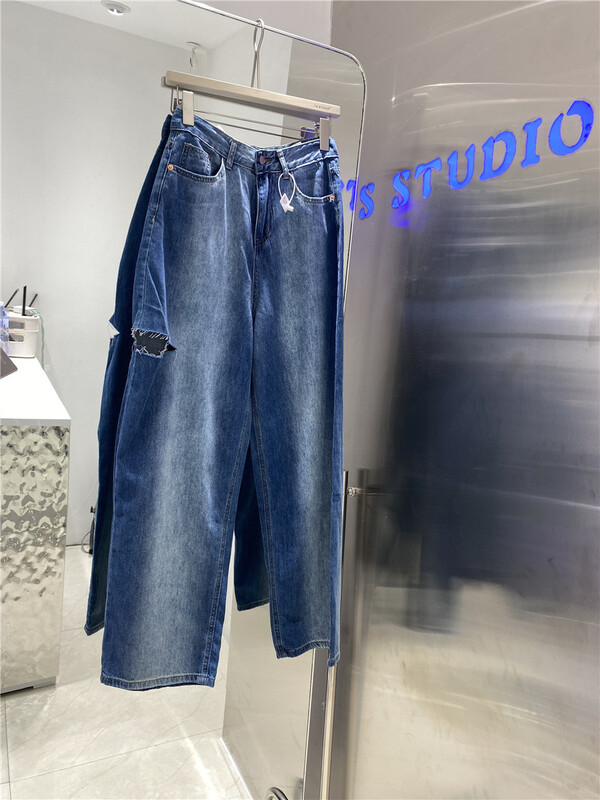[yuan color] gradient pierced straight jeans 516# LSW