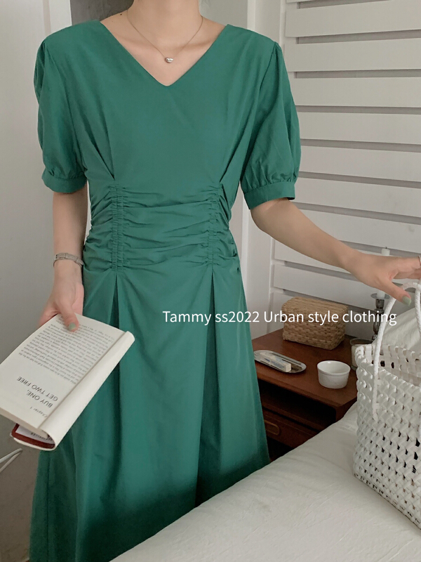 [Tammy] Korean pleated waist design dress 71650# L