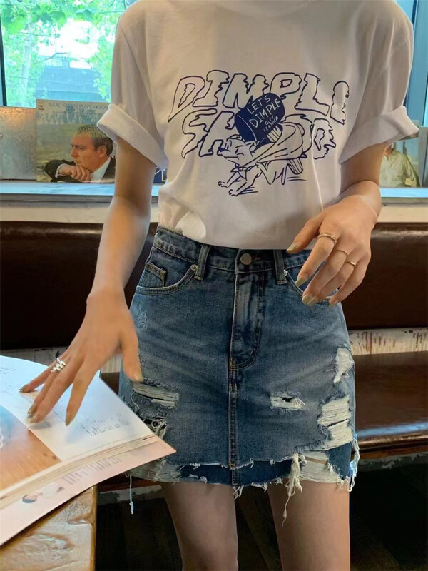 [buyer Yan Xuan come heeyon] Korean Spice Girl hole breaking cowboy skirt f053# Cl