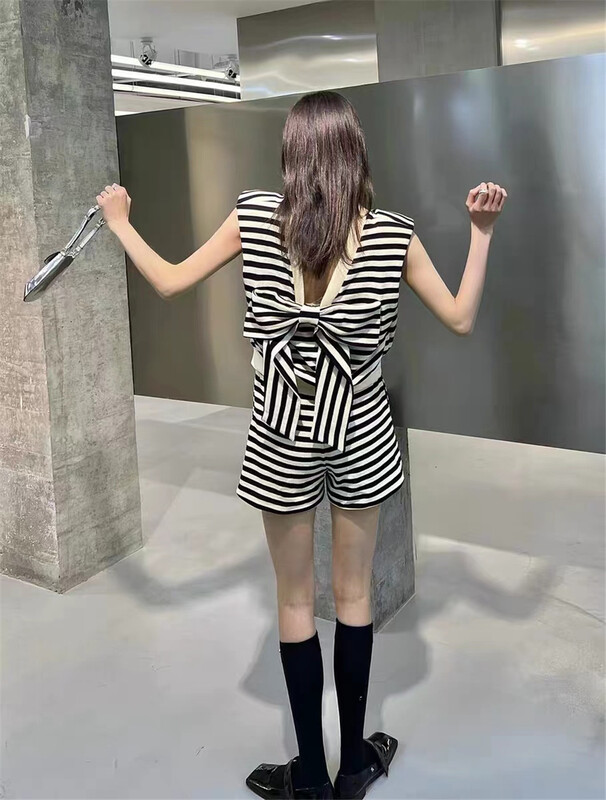 [yayirou] stripe fashion short sleeve T-shirt + elastic waist comfortable casual pants set 5917# zyh
