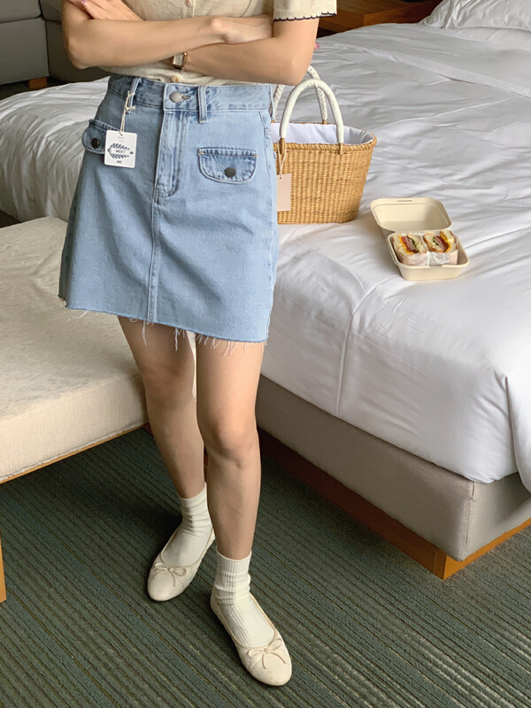 [meet me] design a thin high waist and thin denim skirt 61216# ll