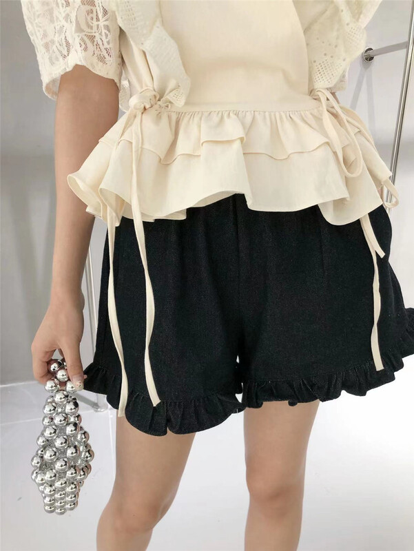 [rich] striped pleated high waist casual shorts 77812# GYJ