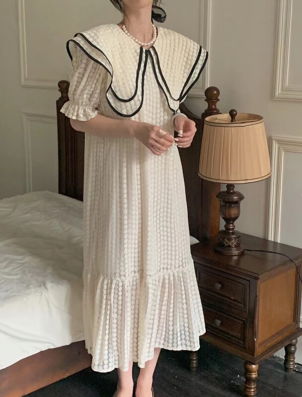 [sunshine] Korean color contrast large lapel loose dress 9568# cqw