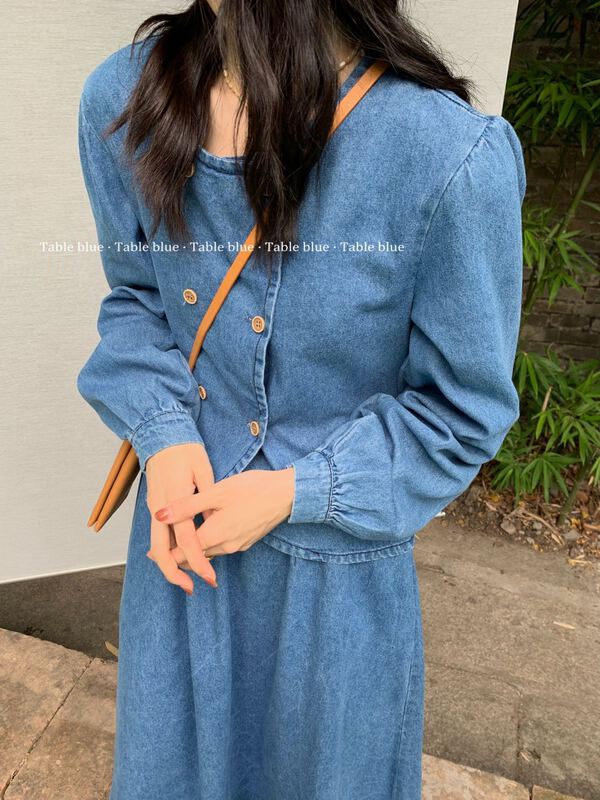 New year in early spring! [table blue] Korean fashion temperament double breasted denim blouse (only selling blouses) 2012# LSW