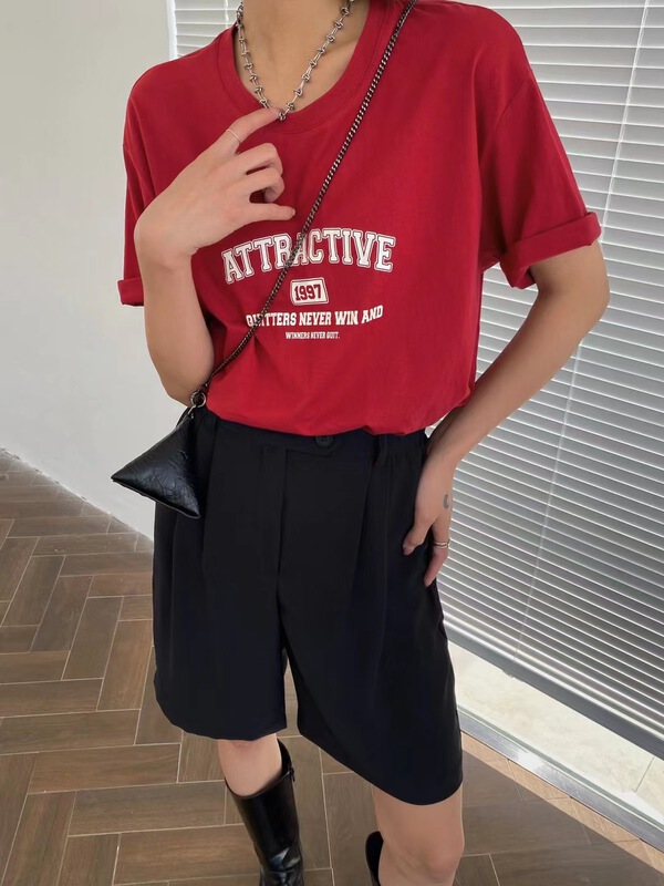 New in early summer! [black + white] casual 1997 letter short sleeve T-shirt 2s02766u# lwy