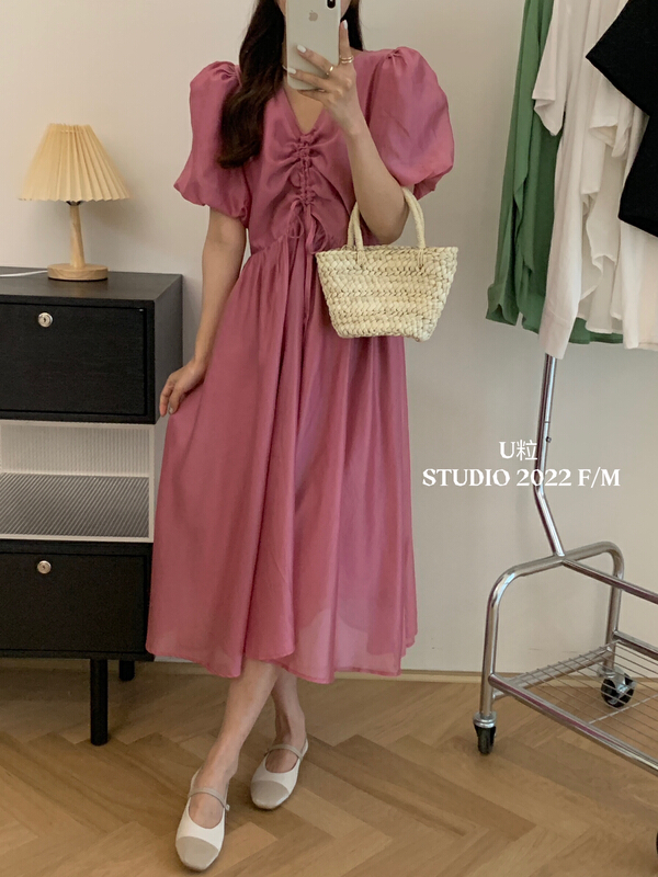 New in early summer! [u-grain] fashion bubble sleeve slim dress 5371# HBx
