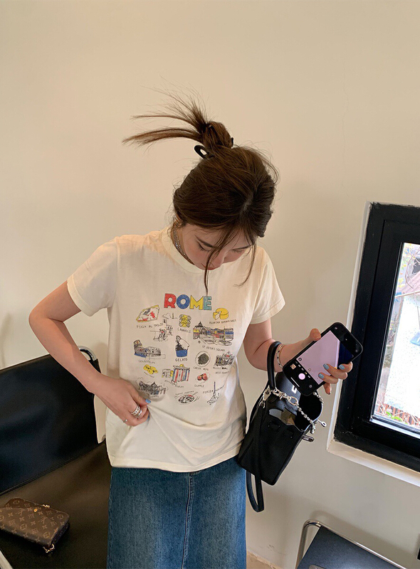 New in early summer! [wgwe] Korean cartoon printing versatile short sleeve T-shirt 1504# PCZ