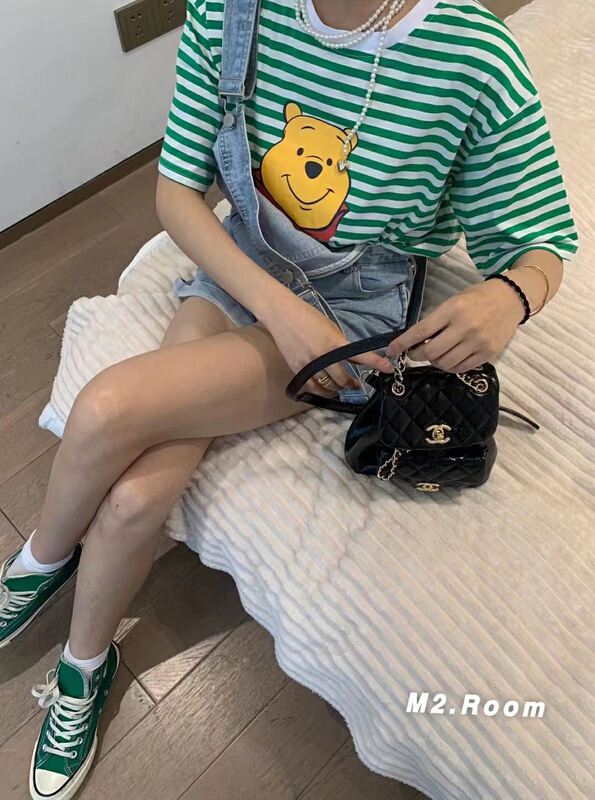 goods in stock! [ruru-clutching] Korean striped bear round neck short sleeve T-shirt 6107# WPL