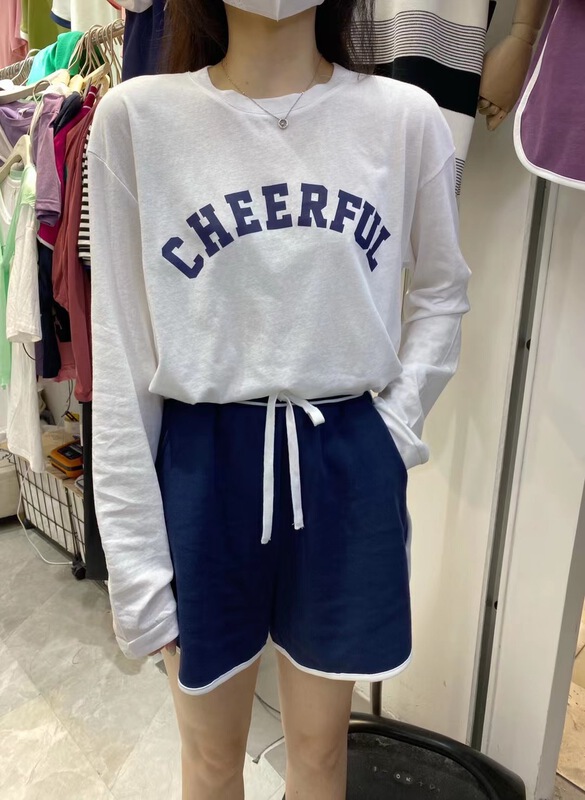 [an studio] crew neck lettered T-shirt + comfortable casual Shorts Set 8781# ll