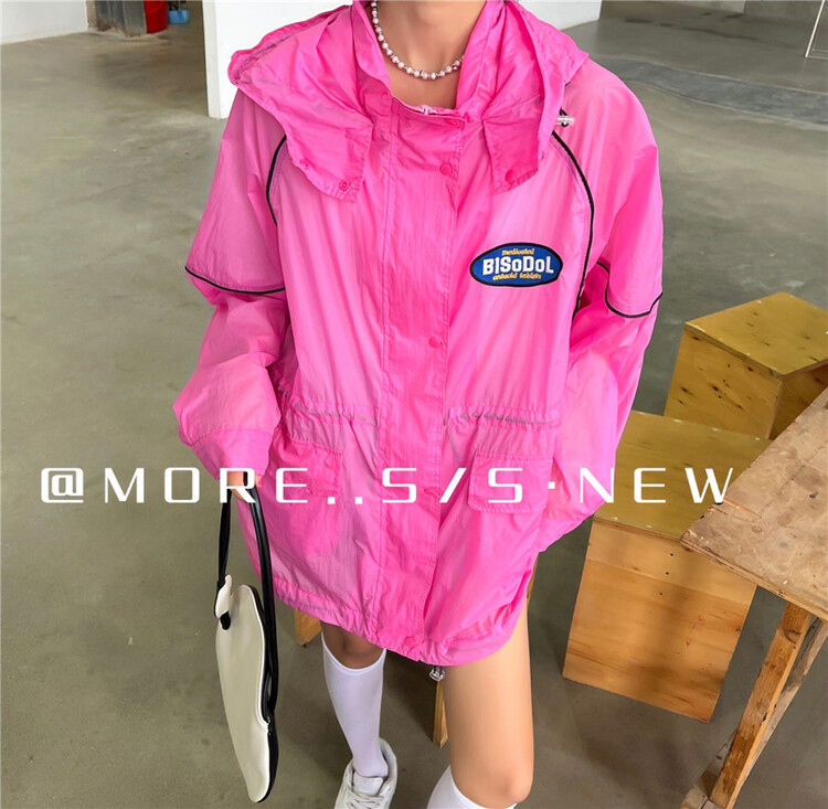 [more] hooded drawstring waist closing label sunscreen shirt (only sunscreen shirt) 8893# ozq