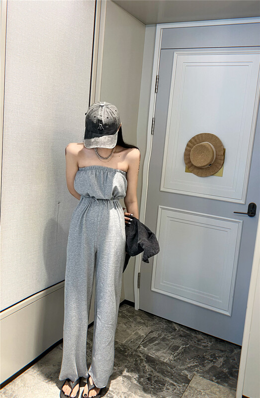 [goblin] Korean version drawstring waist closing slim Strapless Jumpsuit 9558# lwy