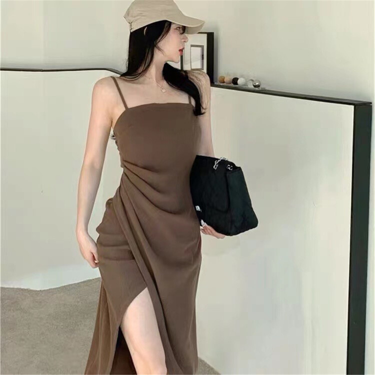 New year in early spring! [Hb] Korean style sling side pleated long dress 8206# PCZ