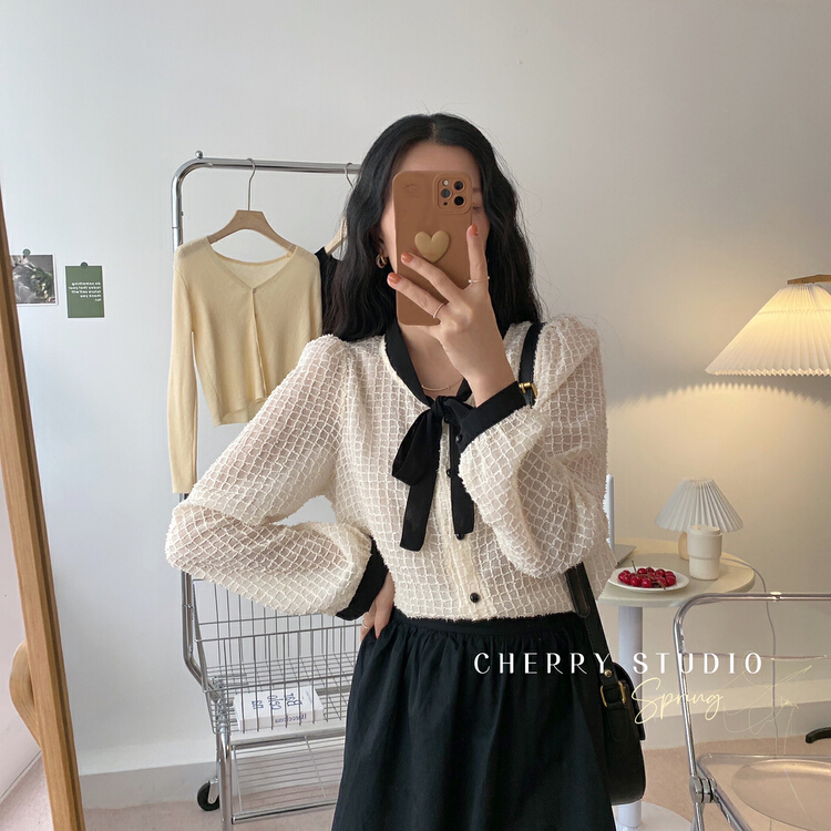 New year in early spring! [cherry studio] glittering bow French shirt 5049# HBx