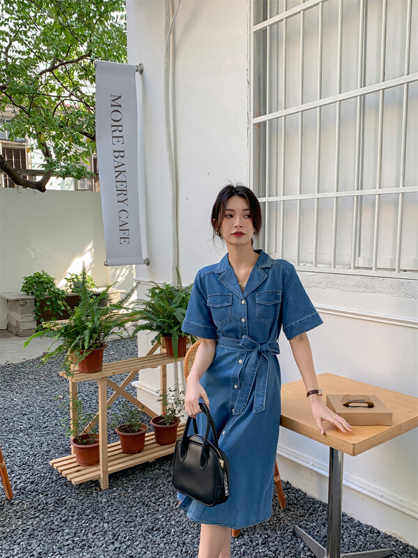 New in early summer! [woo woo shop] fashion temperament waist closing dress (with belt) 32820# WPL