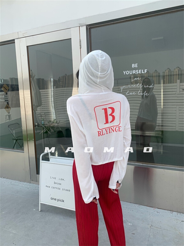 New in early summer! [Maomao] hooded breasted letter printed sunscreen shirt 9262# WTT