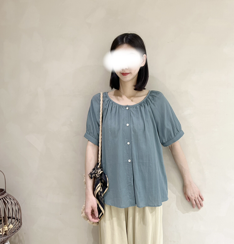 [I look] simple solid color loose round neck button up blouse sy11099# zjy