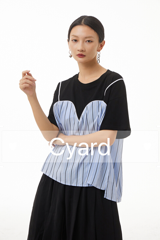 [cyard] fake two Korean round neck short sleeve T-shirts 90395# L