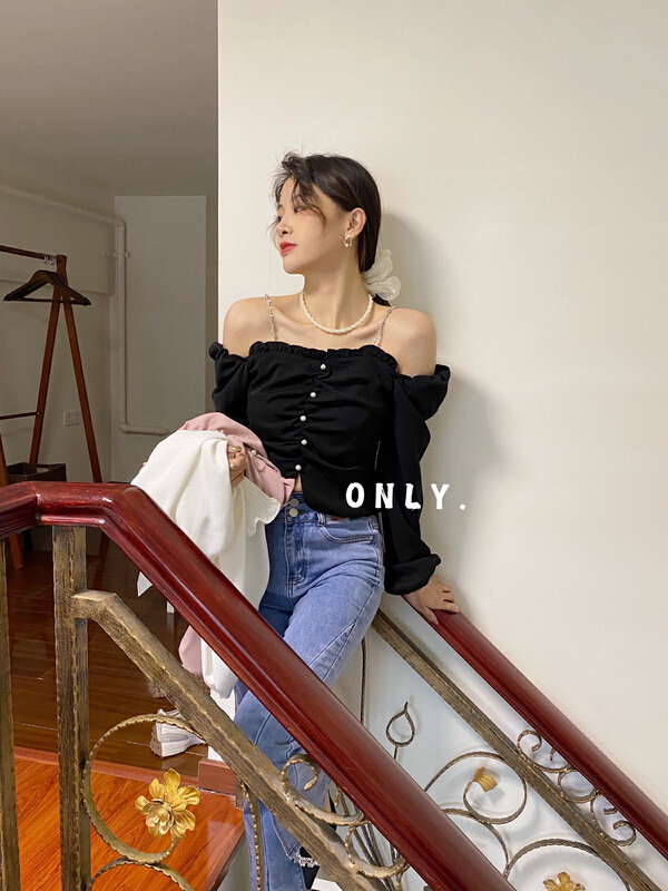 goods in stock! New year in early spring! [only] court style one shoulder suspender shirt (detachable with shoulder strap) 503# JJ