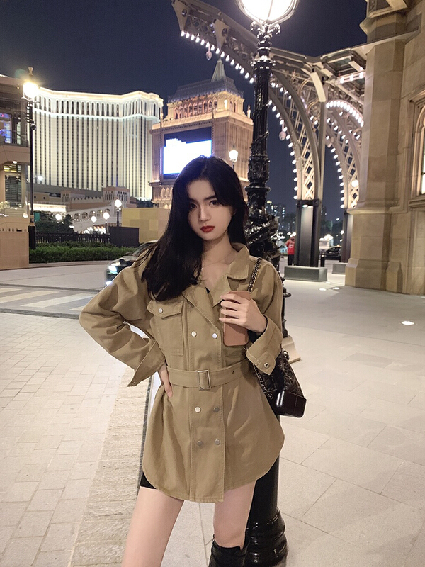 New year in early spring! [Dandan] design sense button fashion denim coat (with belt) 1173# LSW