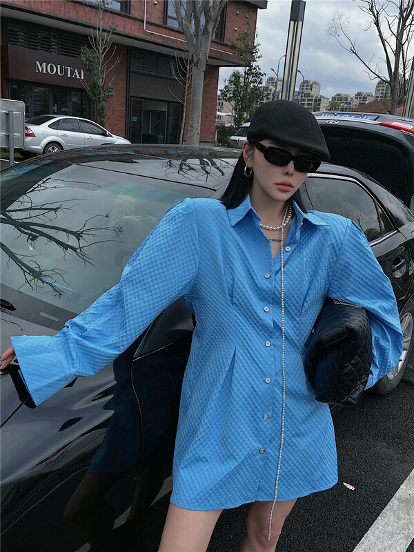 goods in stock! [open] temperament solid color shirt bubble sleeve dress 3537# ozq