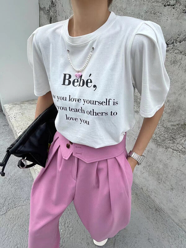 New in early summer! [Moco Moke] letter pearl chain shirt 7706-1# PCZ