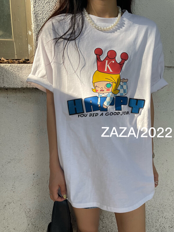 New in early summer! [Zaza] cartoon printed letters casual loose short sleeve T-shirt (excluding necklace) 9035# LSL